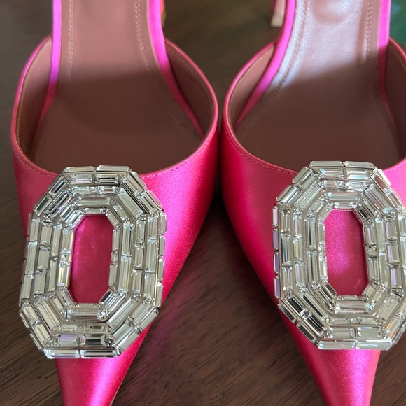 Amina Muaddi Pink Satin Camelia Sling 105 - Picture 2 of 9